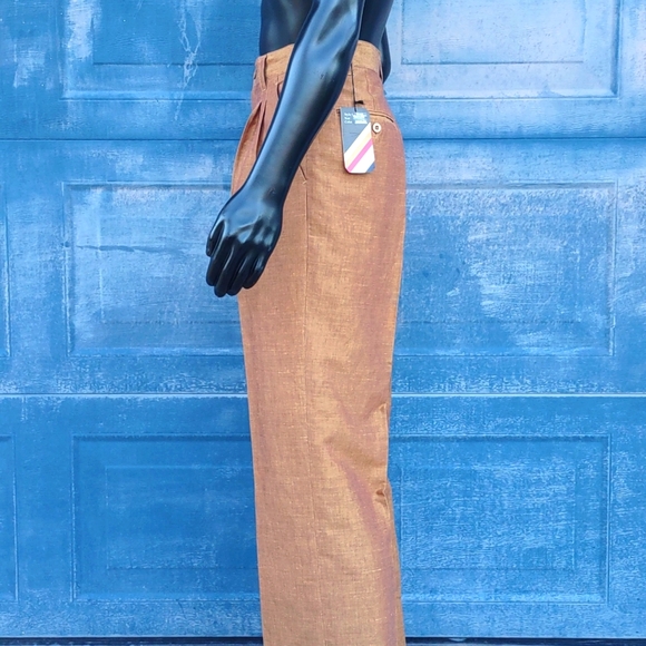 Pierre Garcia Men's Luxury Linen Mustard Color Pleated Trousers - Picture 15 of 17